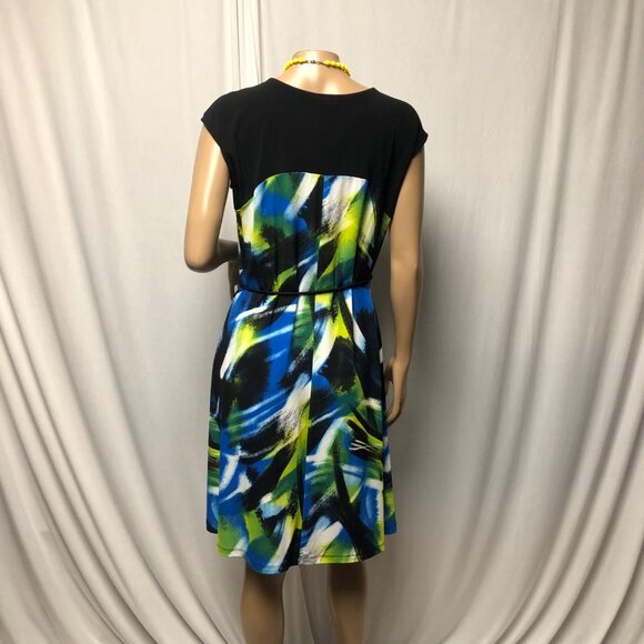 Soft Works Dress Womens Size Medium Abstract Print Black Cap Sleeves Stretch NEW - Picture 5 of 8